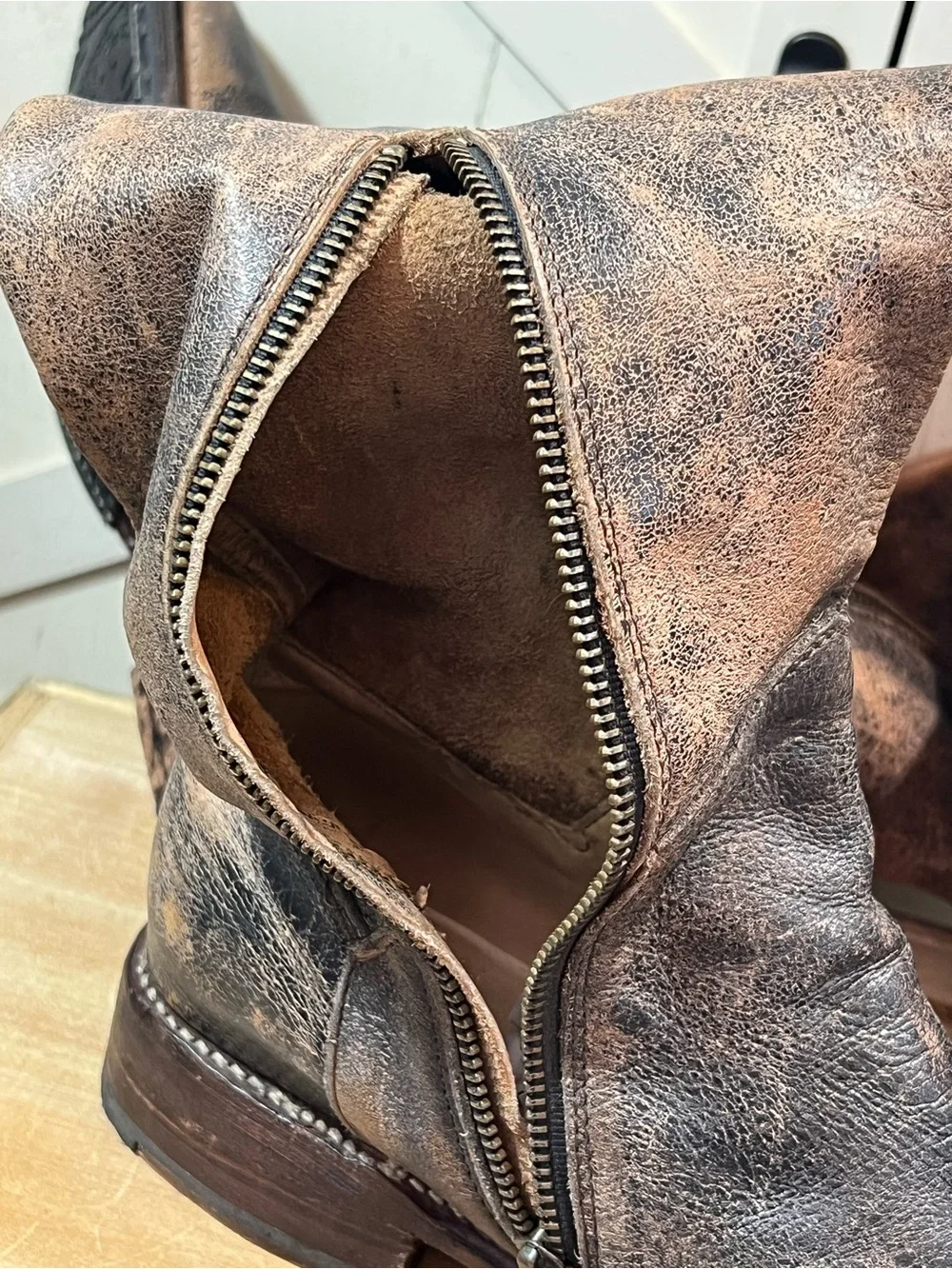 Bed Stu Manchester Brown Distressed Leather Zip Up Tall Knee Hi Boots Size 9
